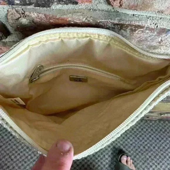 Sak Purse Bag Shoulder Body Yarn Macrame Woven Cream silver Boho Charm - Picture 4 of 4